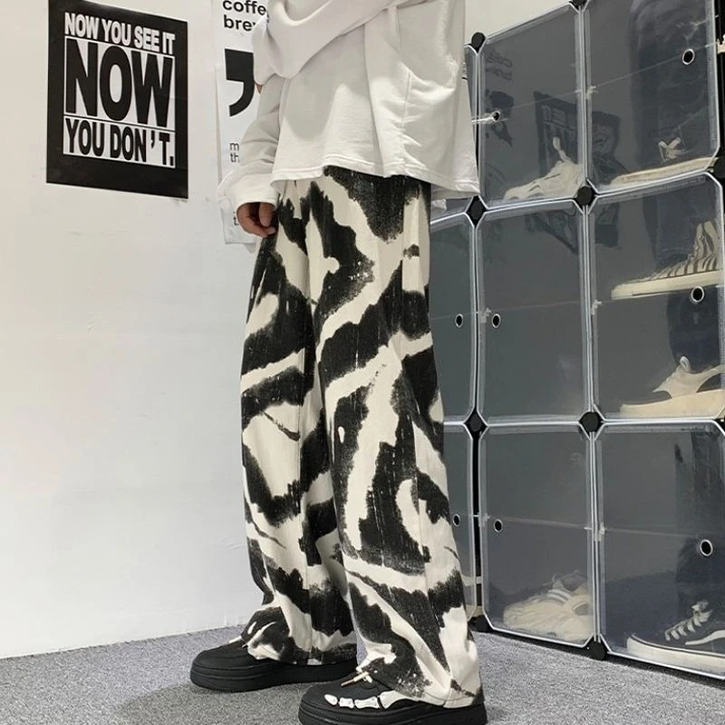 Plus Size High Street Tie Dye Graffiti Pants Men Women Loose Straight Leg Casual Trousers Summer Harajuku Hip Hop Streetwear