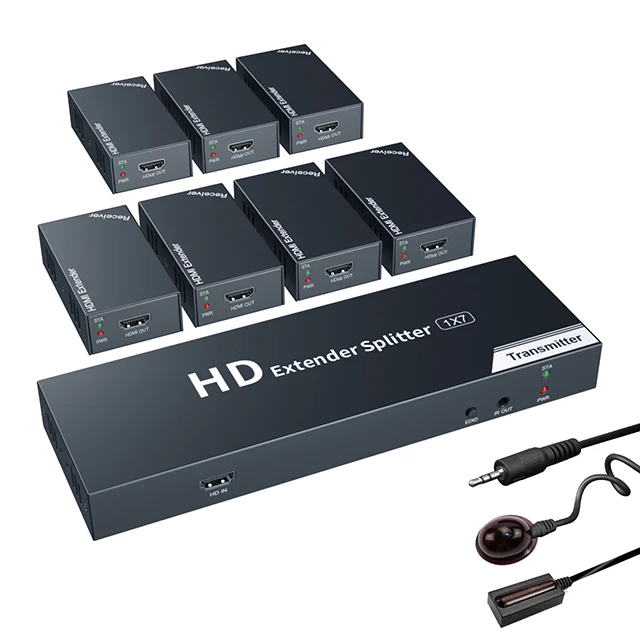 

OEM ODM 1080p POC EDID splitter 1 in 7 out 50m 7 Way Audio Video Splitter 1 input 7 output hdmi extender 1080p 60hz For Mul