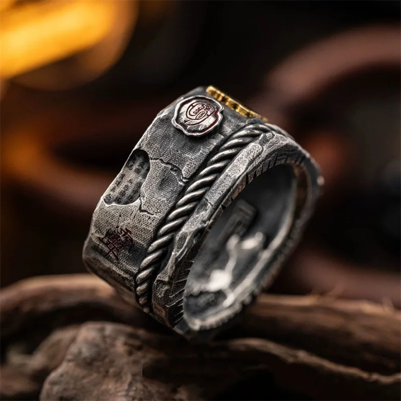 Taoistischer Ring im Ethno-Stil gegen böse Anwesenheiten für Herren, Vintage-Schutz-Talisman, Taoistischer Meister-Erklärungsring, Herren-Accessoires – Detail 9