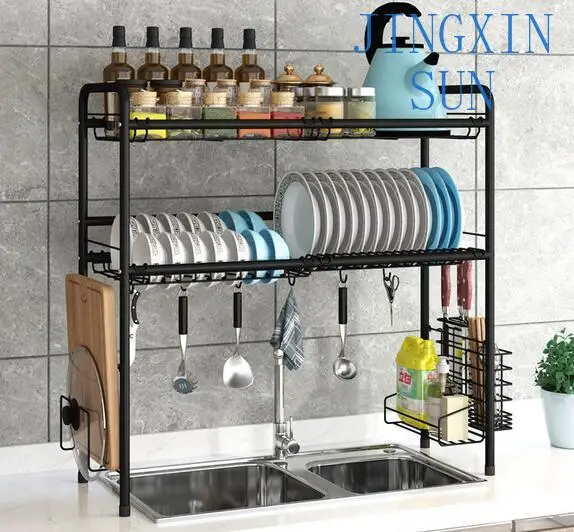 2-Tier Stainless Steel Matt Black Large Over the Sink Dish Drying Rack with Utensil Holder for Kitchen Counter Dish Drainer