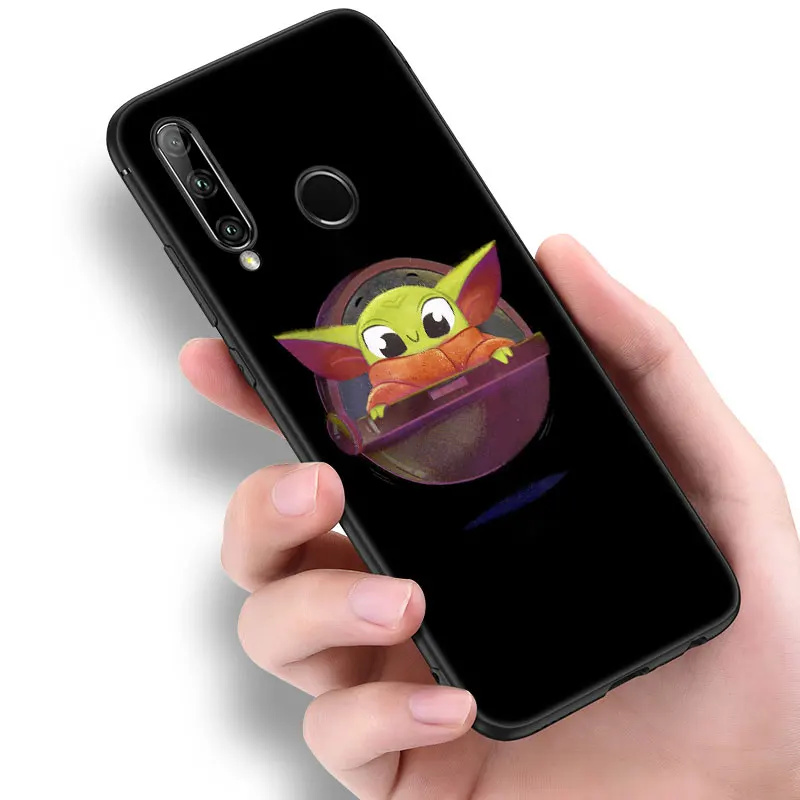 Cute Baby Yoda Stickers Black Phone Case For Huawei P50 P40 P30 P20 Pro P10 P9 P8 Lite 2017 P Smart Z 2021 2020 2019 Soft Cover