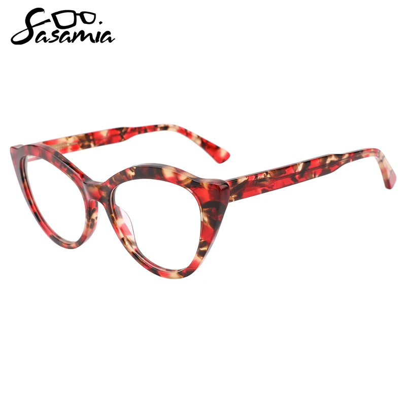 SASAMIA Female Eyewear Acetate Cat Eye Glasses Optical Prescription Glasses Wide Temples Colors Glasses for Ladies&Women WD1411