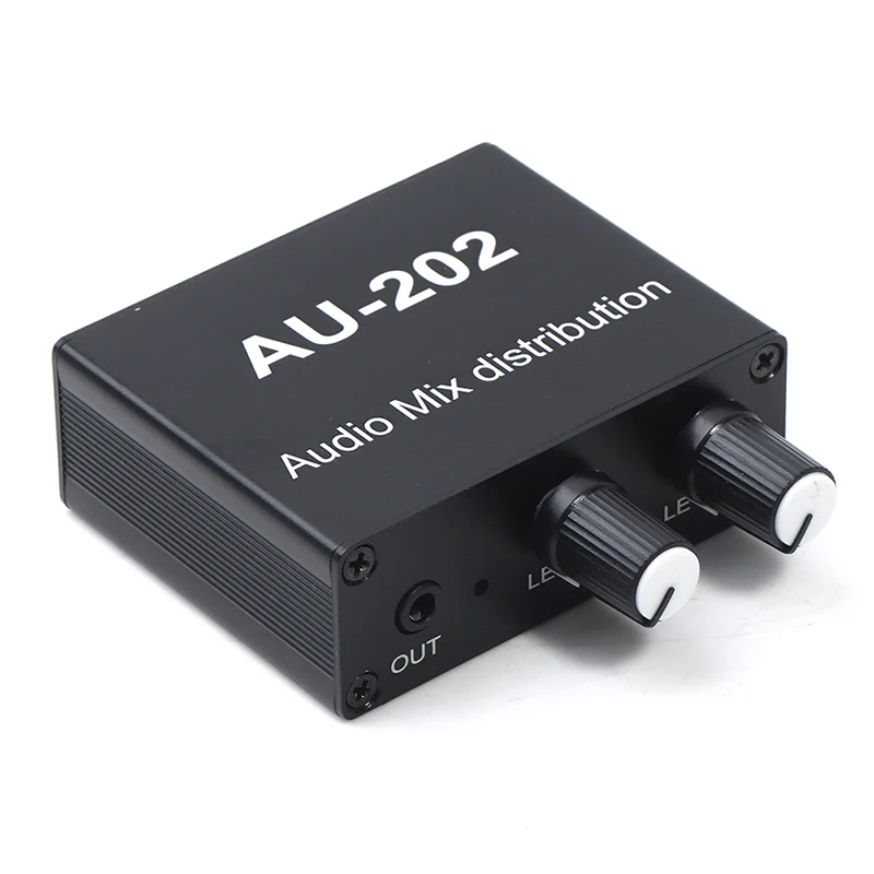 1PC Stereo Mixer Audio Distributor For Headphone External Power AMP Volume Independent Control DC5-19V 2 Inputs 2 Outputs AU 202