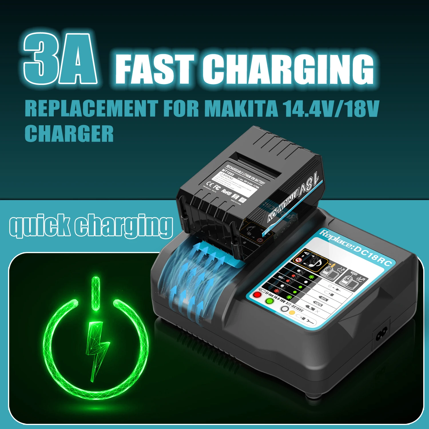 DC18RC Li-ion Battery Charger for Makita 18V BL1830 BL1815 14.4V BL1430 Charger Fast Charging DC18RCT DC18RA Power Tools Charger