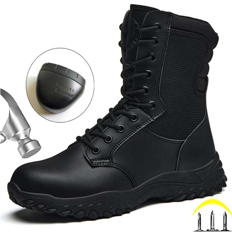 Men Work & Safety Boots Outdoor Boots Puncture-Proof Work Shoes Anti-Smash Desert Combat Boots Protective Shoes Steel Toe Boots