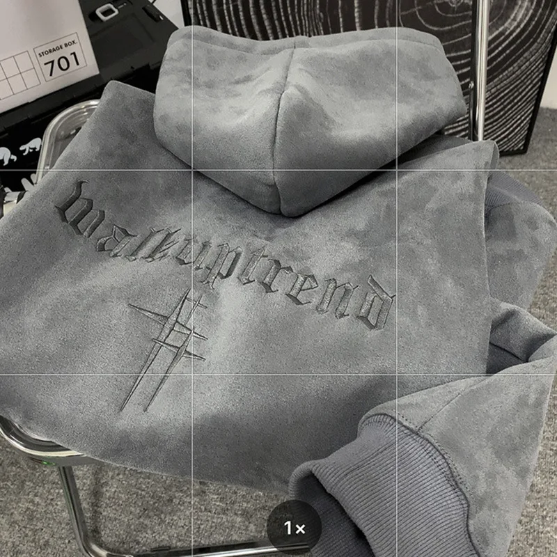 Herren-Hoodie aus schwerem Wildleder für Herbst und Winter – Modische, stylische amerikanische Oversize-Jacke mit lockerer Passform aus Polyesterfaser und langen Ärmeln