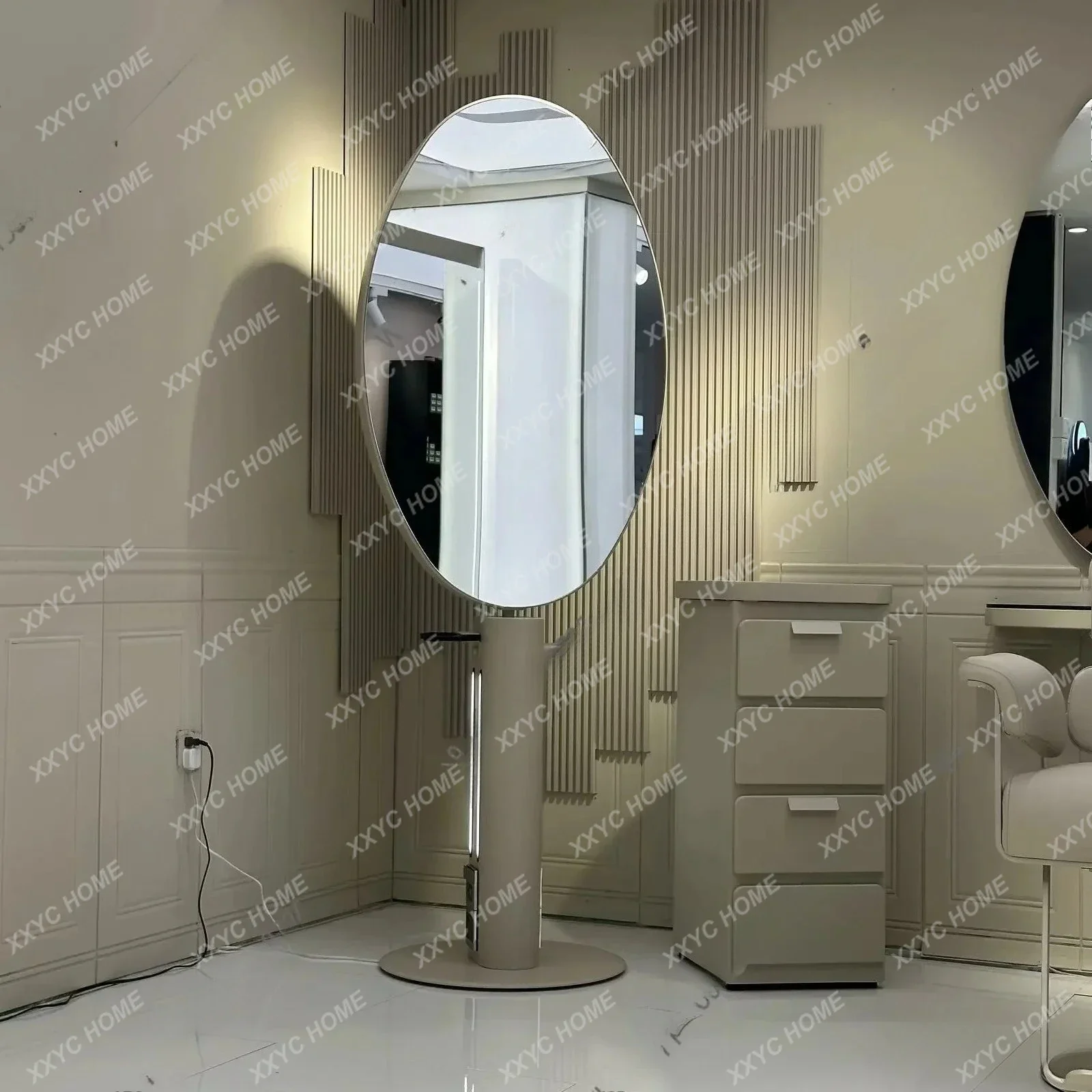L Rotating Barbershop Mirror Single-sided Double-sided Hairdresser Mirror Stand Hair Salon Special Floor Cutting Mirror Stand