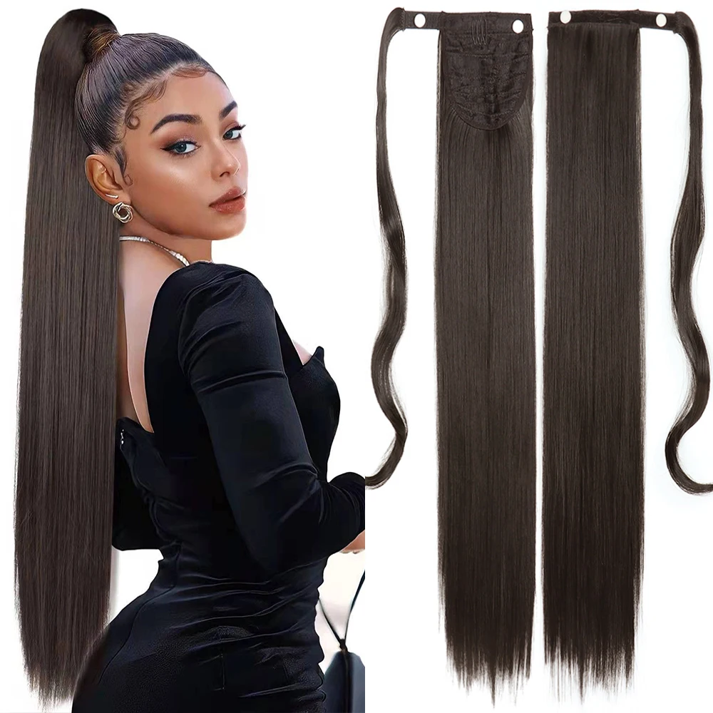 

Synthetic Ponytail Extensions Hair Heat Resistant Clip In Wrap Around Long Pony Tail 85cm Hairpiece For Women Black Brown Hair