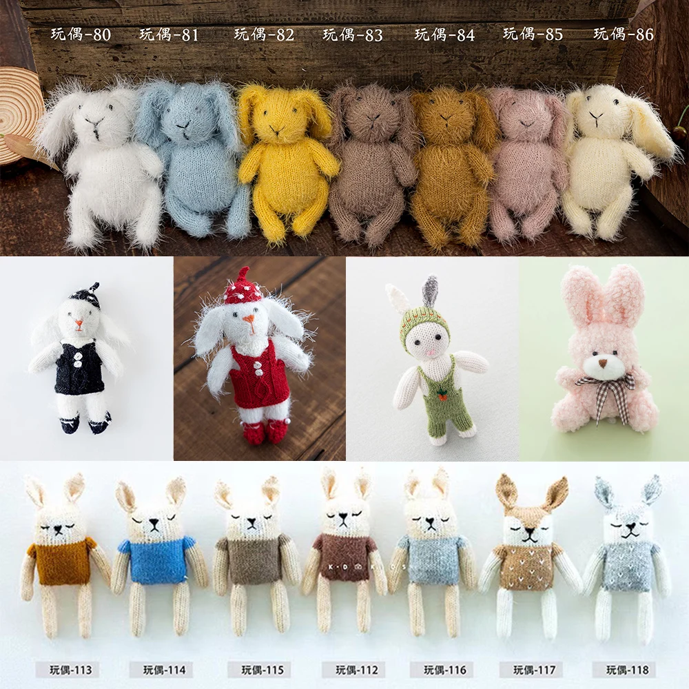 Handmade Wool Rabbit Doll Newborn Photography Props Knitted Mohair Cartoon Bunny Doll Cute Knit Animal Toy Shooting Accessories