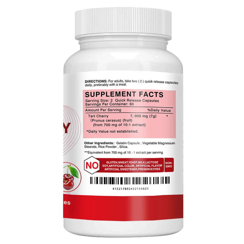 Tart Cherry Capsules - 7000mg, 120 Capsules, Antioxidant Support, Joint Support & General Health