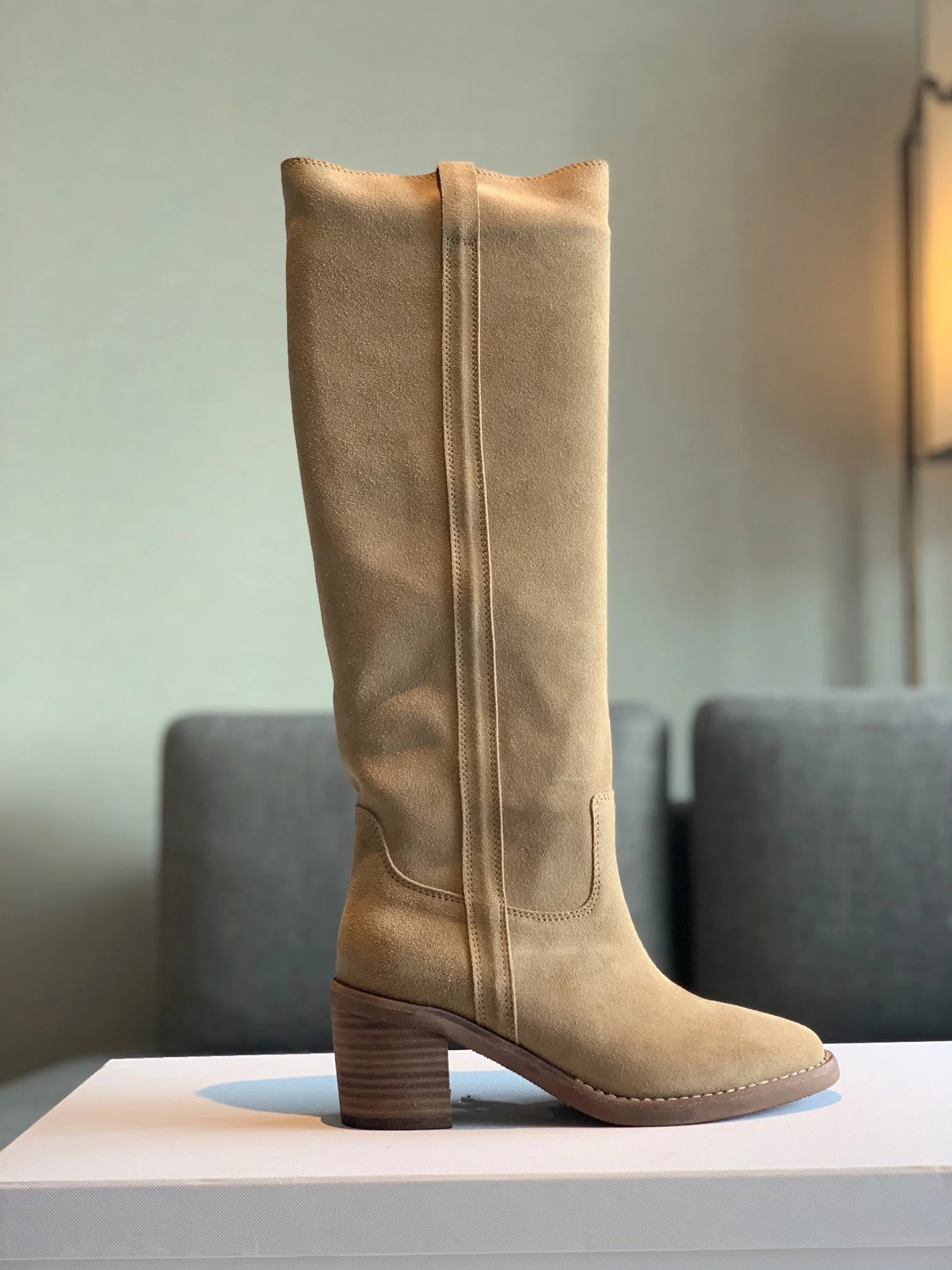 

Осень-зима 2021, замшевые сапоги, сапоги до колена, универсальные длинные сапоги на высоком каблуке из натуральной кожи