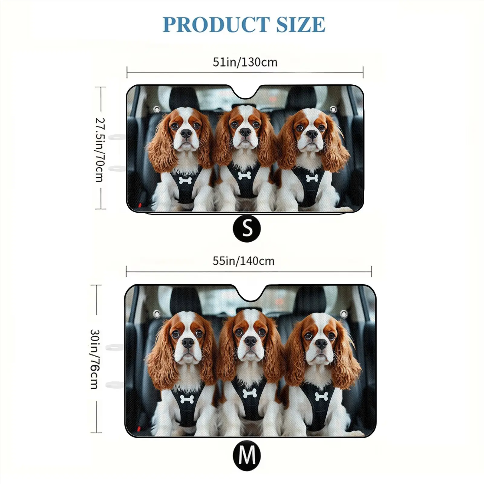 Car Sun Shade Black Three Cocker Spaniel Dogs With Bone Harness Print For Vehicle Interior Protection
