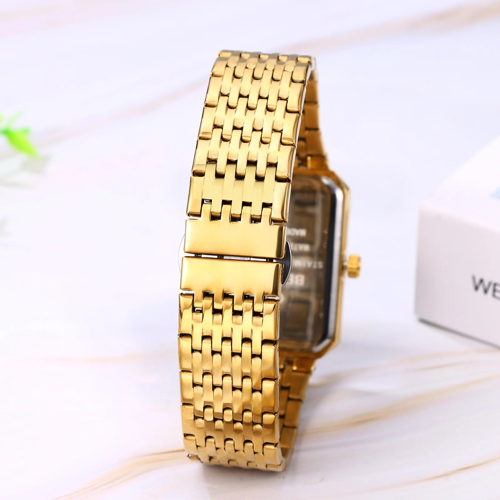 LANCARDO-relógio de quartzo retangular para homens, mostrador calendário, mãos luminosas, impermeável, pulseira de aço inoxidável, mostrador diamante, negócios