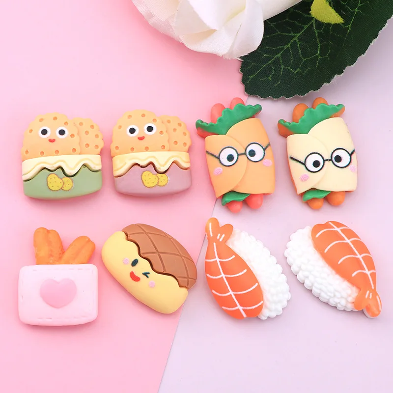 10pcs Kawaii Cartoon Flatback Resin Foods Cabochon for Decoration Crafts Making Sushi DIY Doll House Scrapbooking Accesories