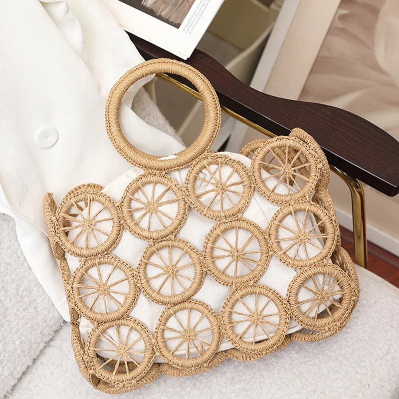 Fashion Rattan Hollow Straw Bags Wicker Woven Women Handmade Handbags Summer Beach Travel Shoulder Bags Casual Lady Bali Purses