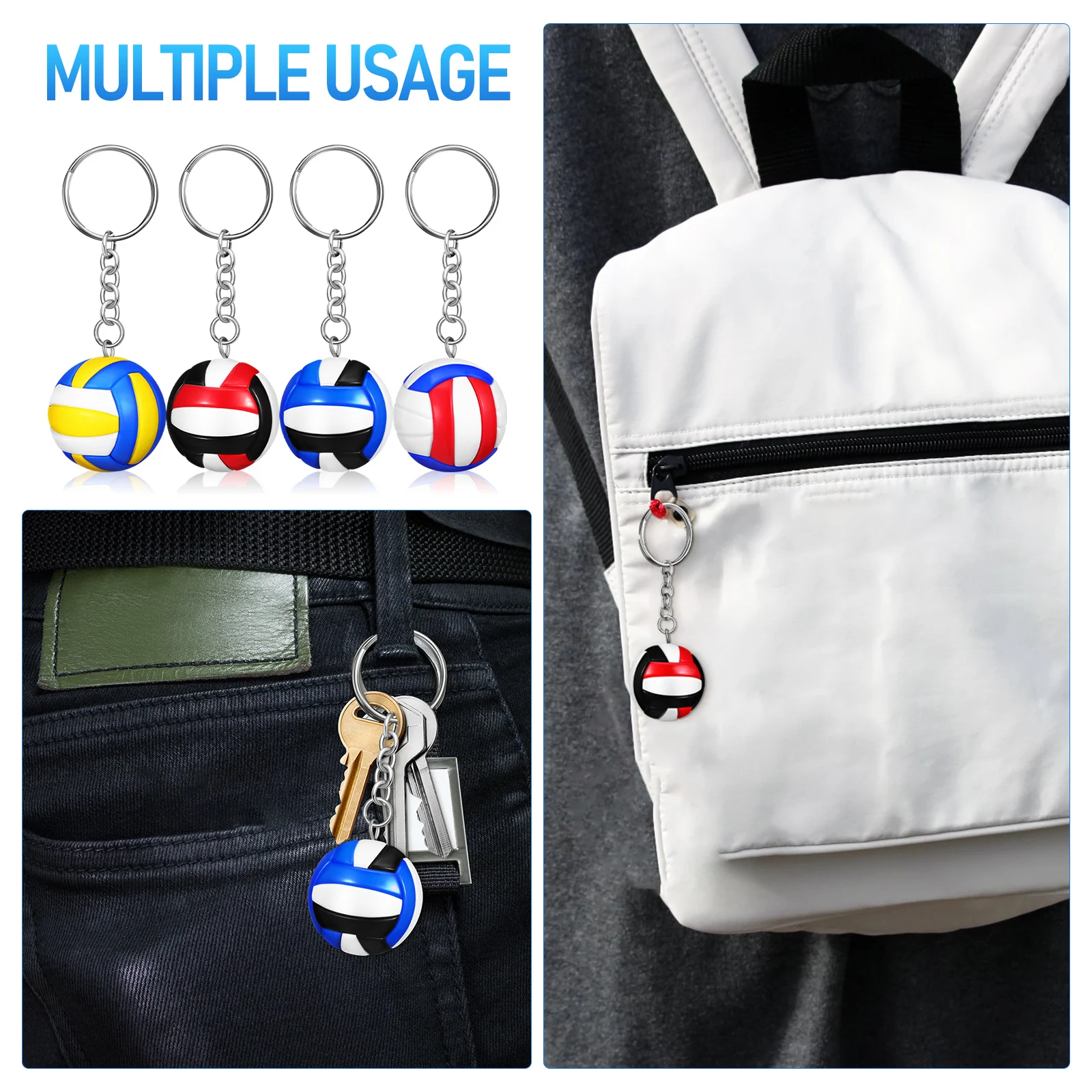 

4pcs Volleyball Keychains Vibrant Colors Sport Theme Key Decorative Bag Pendant Portable Keychain Party