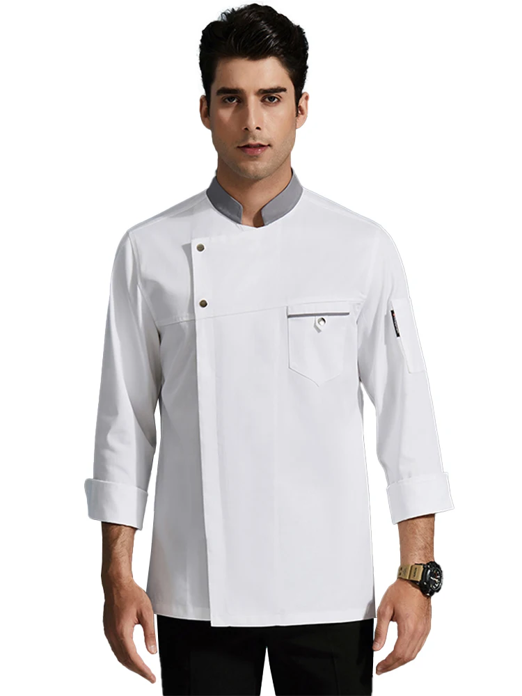 Chaqueta de Chef de manga larga para hombre, abrigo de cocinero, ropa de cocina de restaurante, camisa de cocina de panadería, uniforme de camarero, monos de cafetería