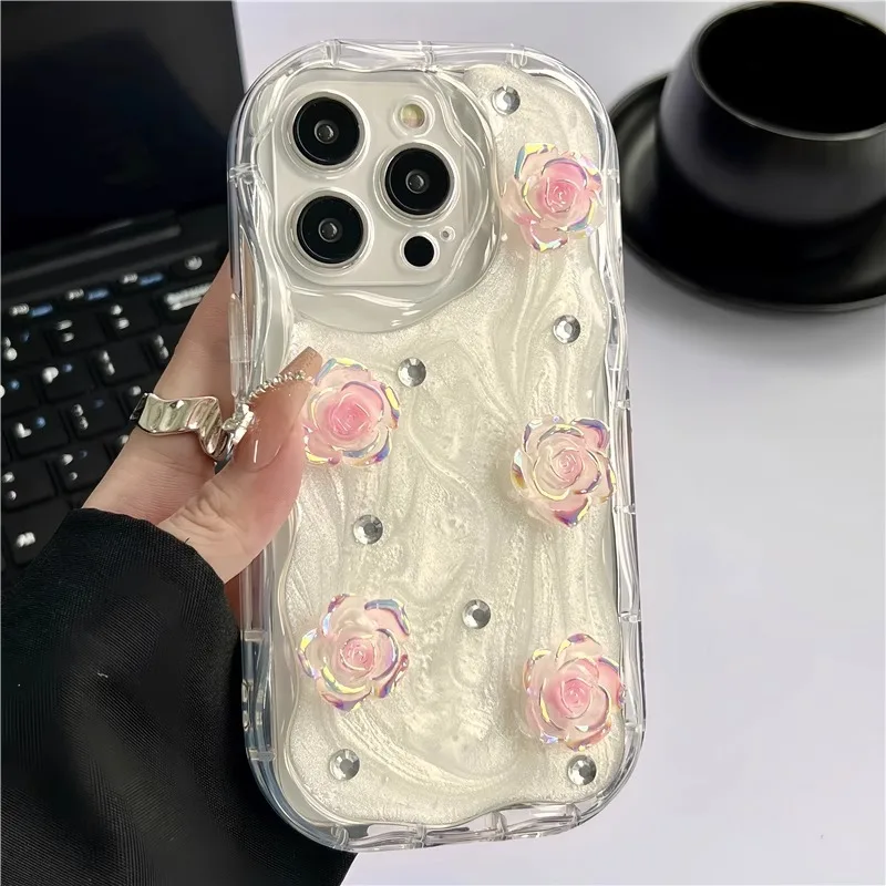 Niche ink painting 3D rose 15 phone case 14 promax women's 13 oil painting 12 full package 11 anti drop iPhone silicone protect