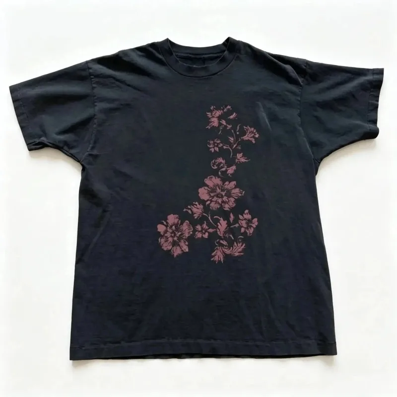 Retro Black Pink Floral Gothic Decadent Style Men's T-shirt for All Seasons Suitable for Both Men and Women, High Street T-shirt