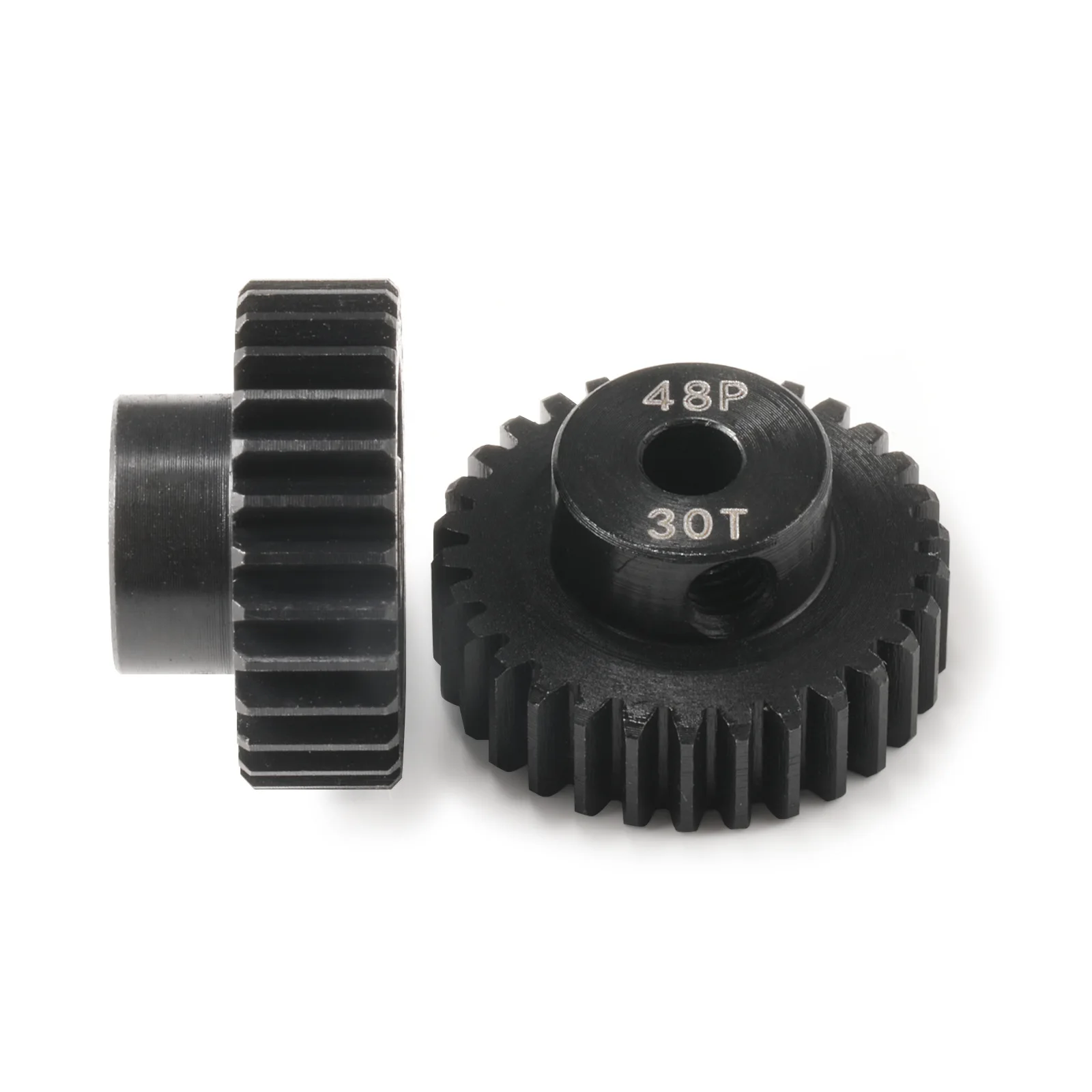 Engrenagem de dentes retos 48P, furo de 3,175 mm, 45 #   Aço, com Cubo, Acabamento Enegrecido, 13T-30T. Para modelos Traxxas Slash/E-Revo 1/10 RC.