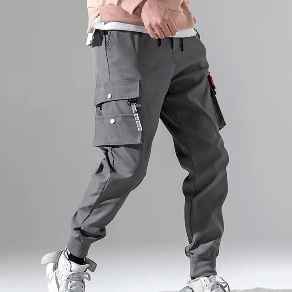 Drawstring Thin Men Cargo Pants Hip Hop Straight Joggers Pants Multi Pockets Solid Color Casual Joggers Teachwear штаны ropa