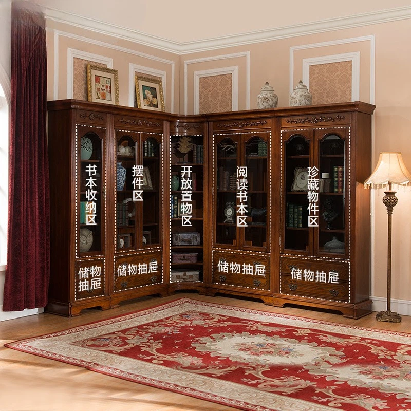 solid wood bookcase office with glass door free combination dust-proof locker study display cabinet combination cabinet