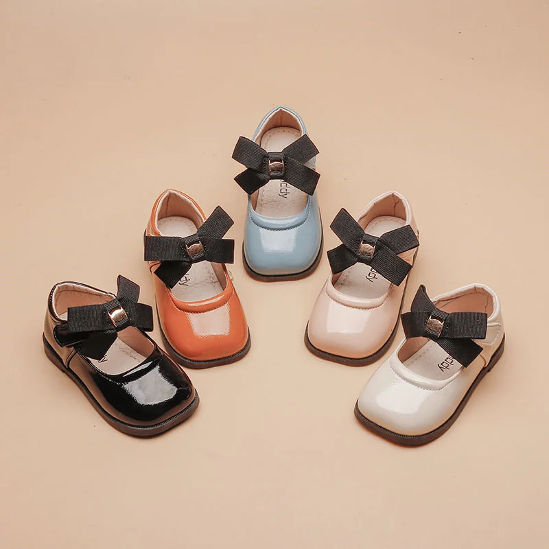 

Girls Leather Shoes Spring Square Toe New Korean Style Students Soft Sole Single Shoes Black Bowtie Princess Shoes zapatos niña