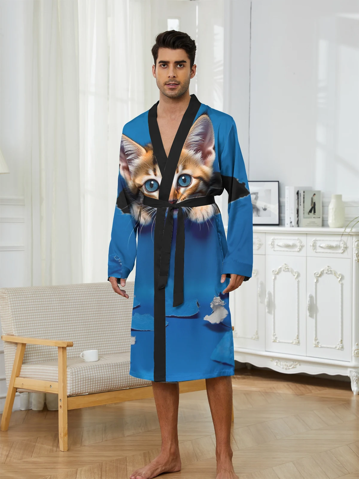 1pcs Men's Robes 2026 Spring/Summer sleepwear bath robe 3D Printed dressing gown robe Breathable Robes Graphic