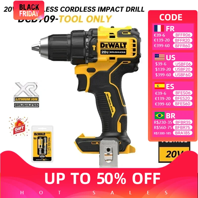 DEWALT DCD709 20V Brushless Cordless Compact Hammer Impact Drill Driver Hand Electric Screwdriver Dewalt Power Tools DCD709B