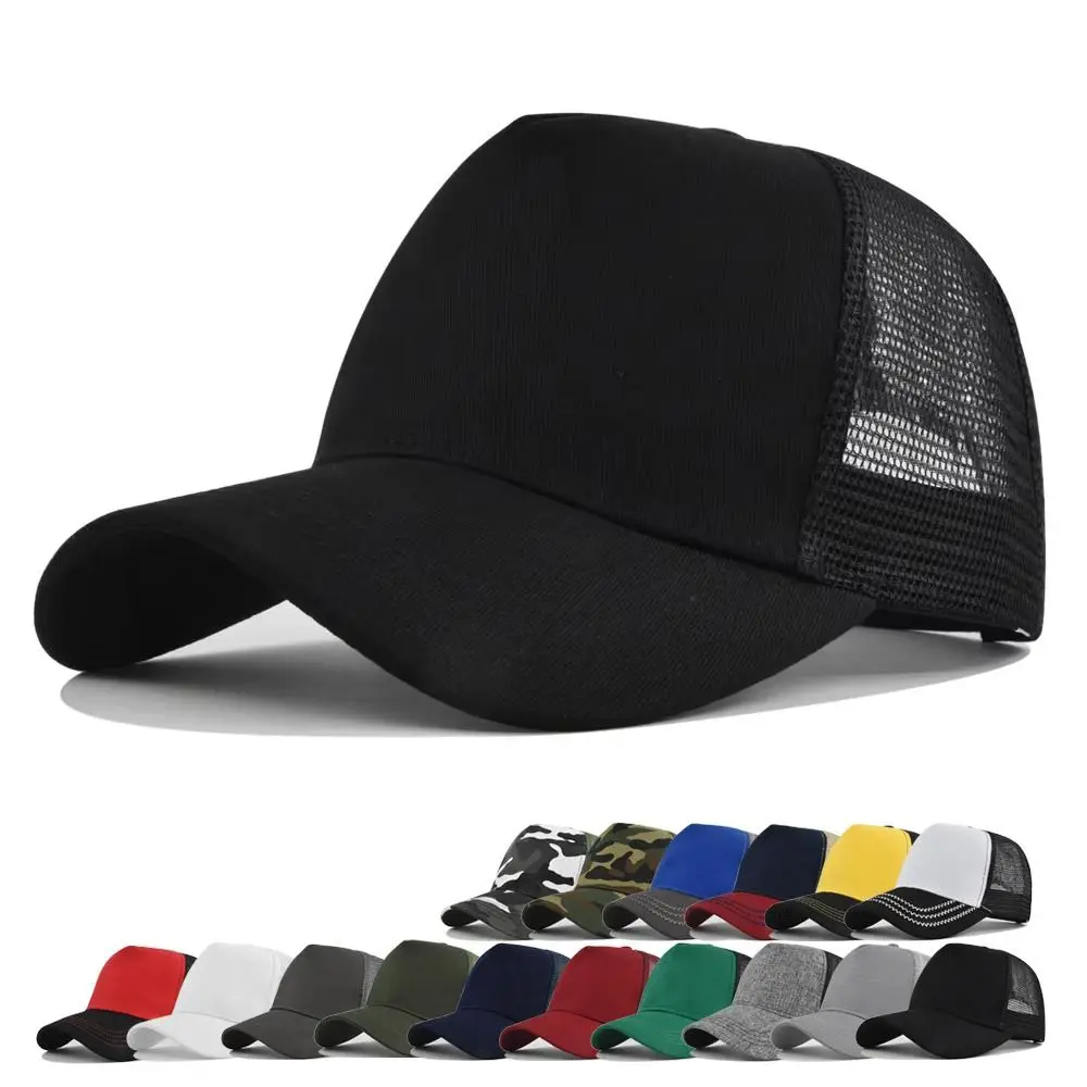 Fashion 5 Panels Baseball Cap Solid Color Hard Top Cap Breathable Trucker Hat