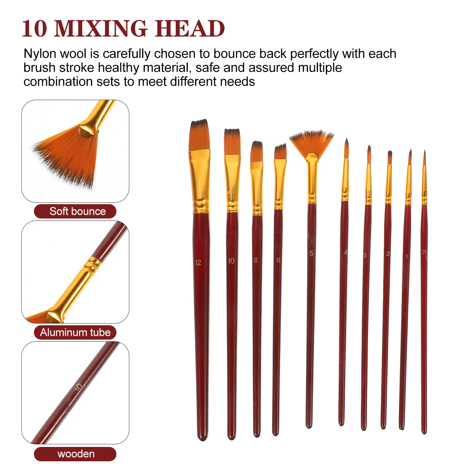 

10Pcs Nylon Hair Paint Brushes Set Acrylic Water Color Gouache Oil Painting Brush Supplies Water Color Paint Brush