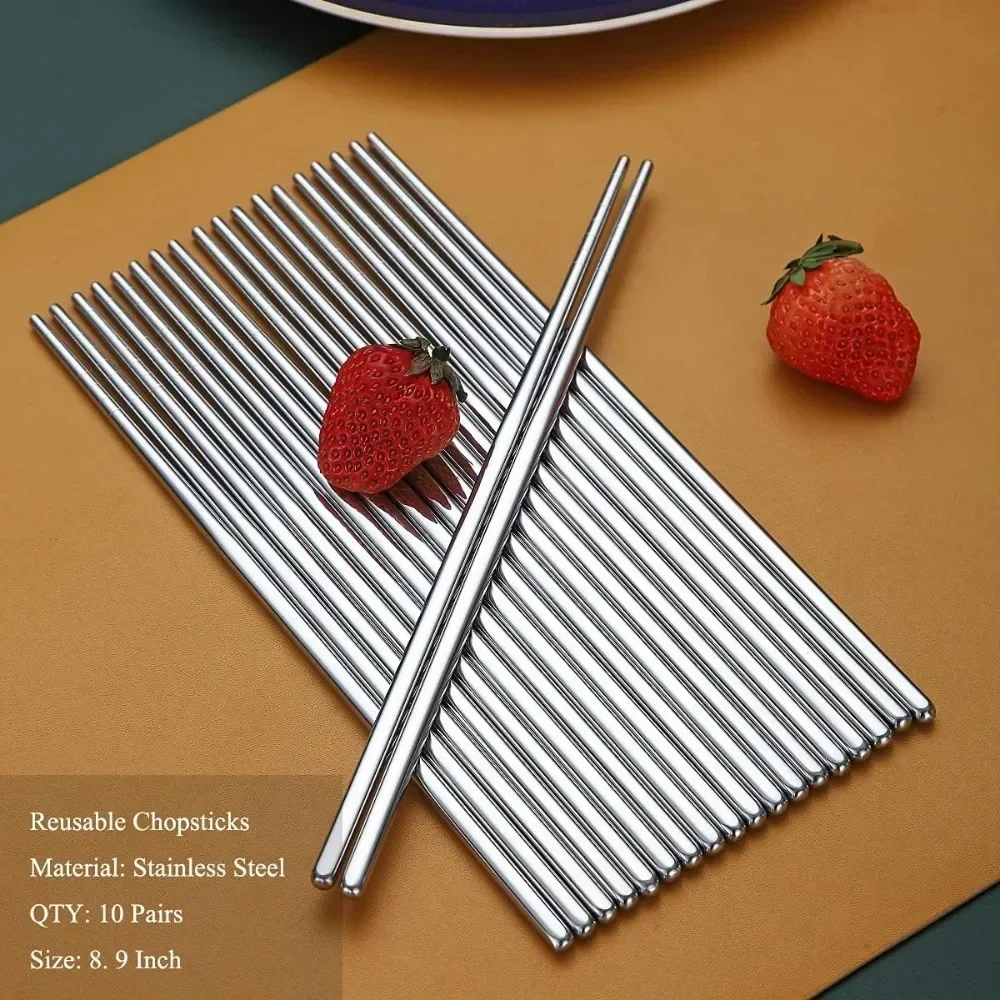 Stainless Steel Chopsticks Lightweight Non-Slip Reusable Chopstick Dishwasher Safe for Home Kitchen Hotel Restaurant