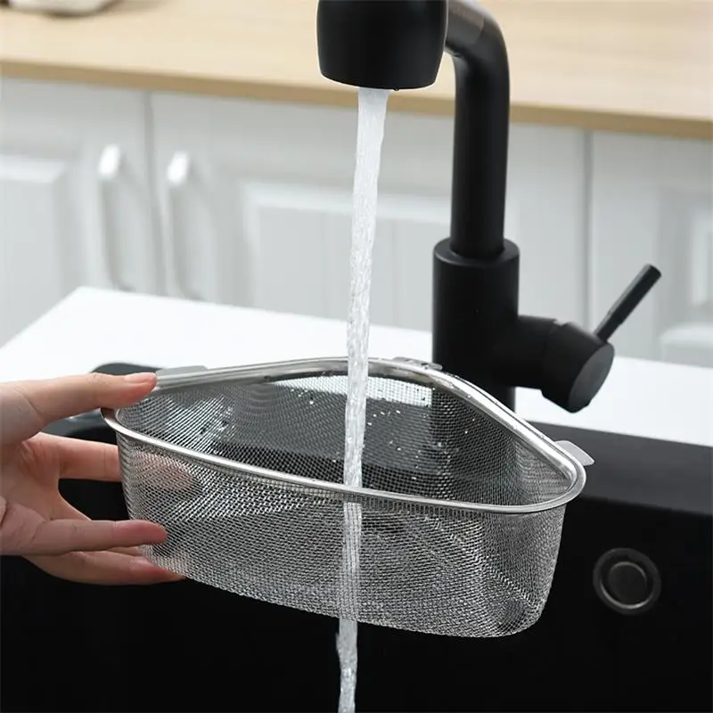 Kitchen Sink Drain Basket Stainless Steel Basin Strainer Sponge Rag Storage Stand Waste Garbage Net Shelf Kitchen Accessories