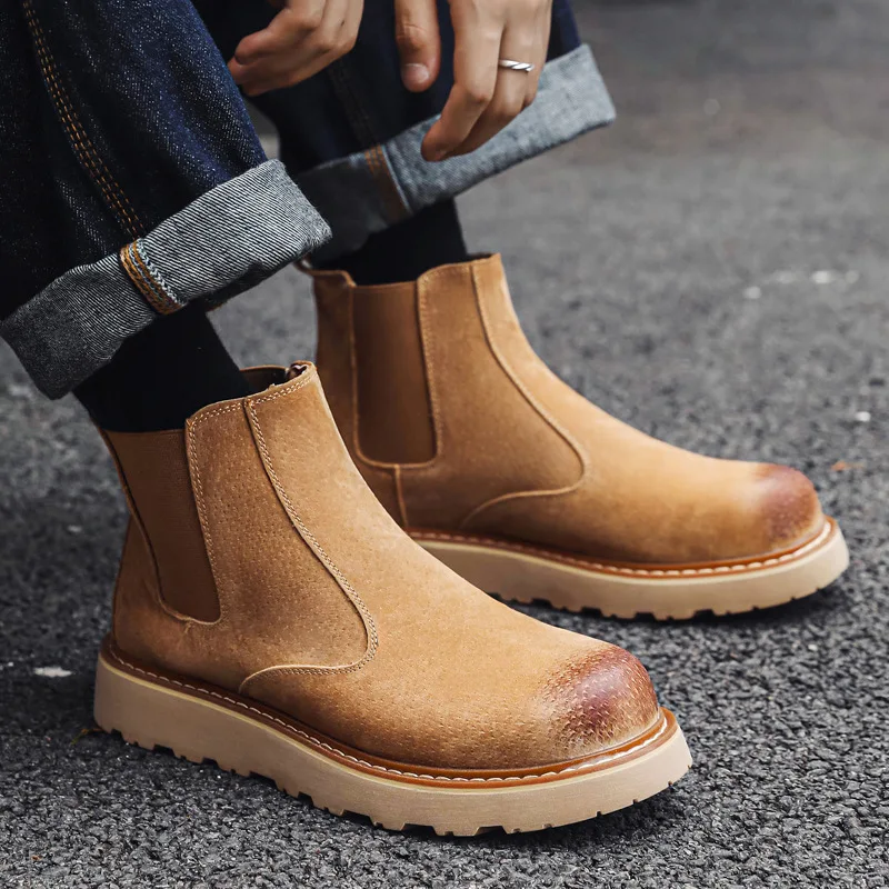 

Men's boots 2025 autumn/winter casual short boots men's retro high top workwear shoes mid top leather boots