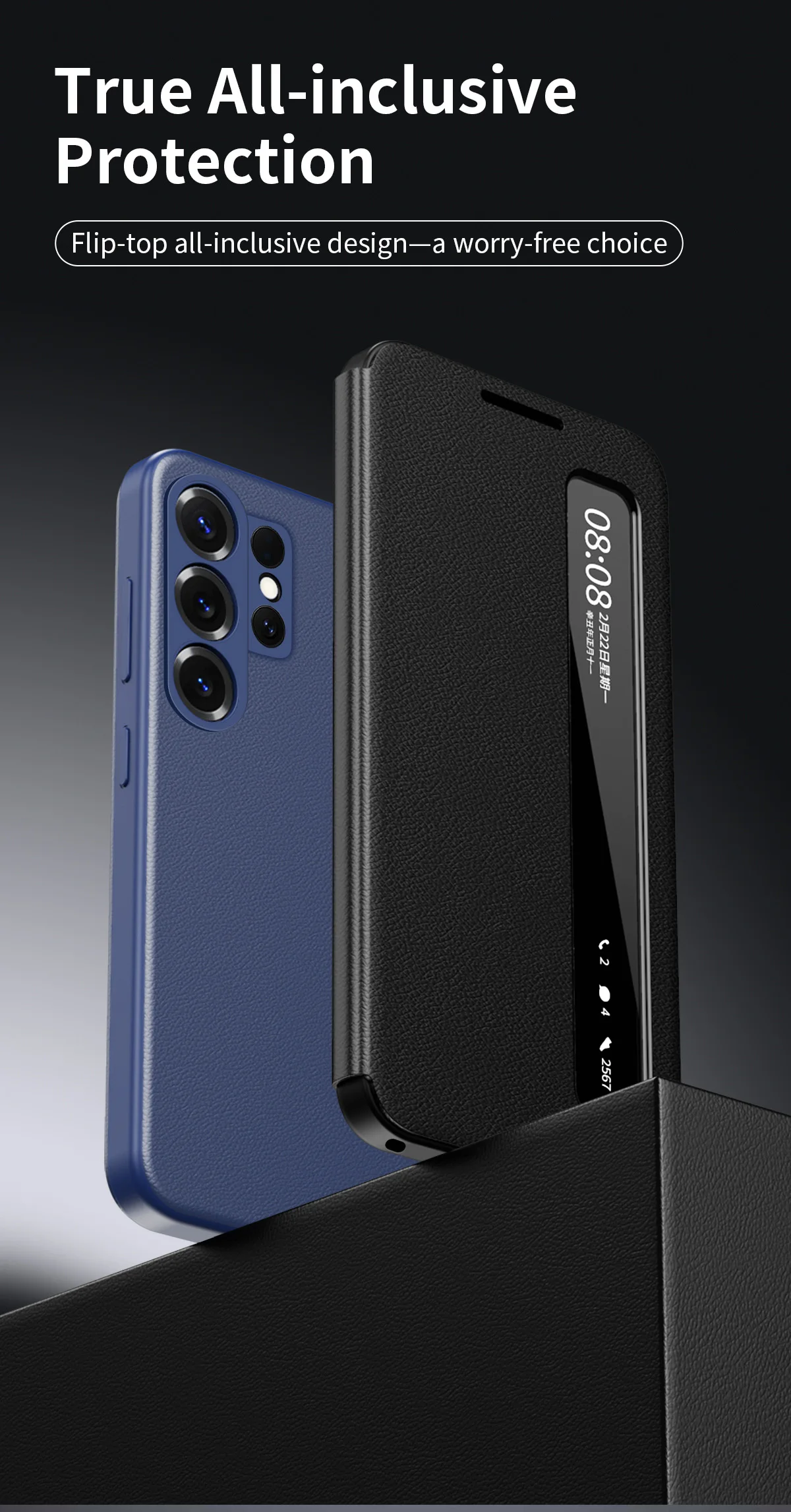 Intelligente Lederhülle für Samsung Galaxy S26 S25 S24 S23 S22 Ultra Plus FE Edge Cover mit Sichtfenster und Touch-Display Flip-Shell Schutzhülle – Detail 7