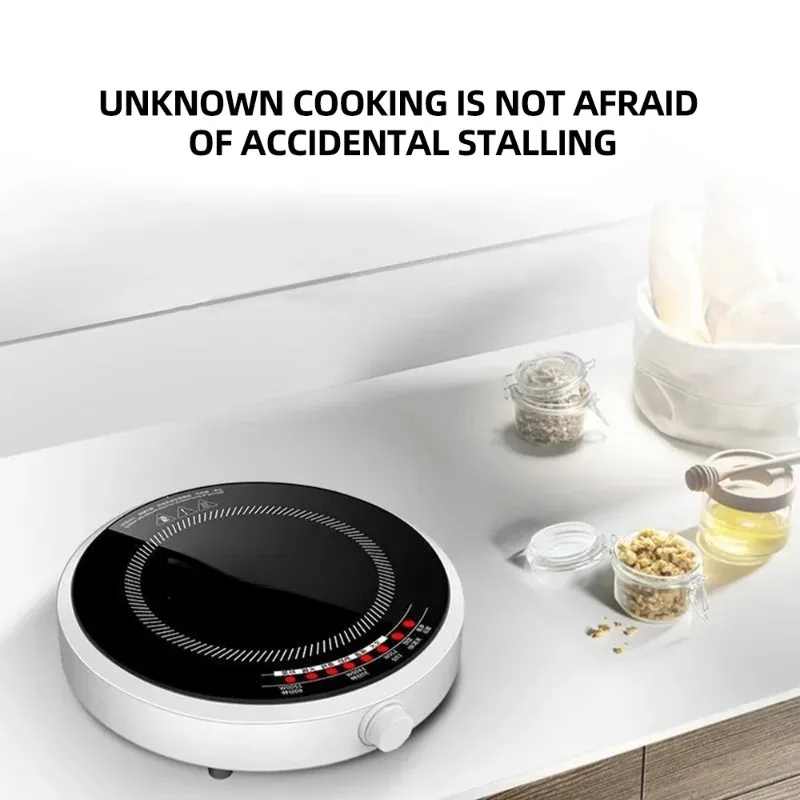 Round Smart Induction Cooker Household 2200W Inductions Kochplatte High Power Portable Cooktop Black Microcrystalline Panel