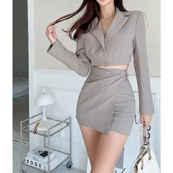 Insozkdg Korean Style Skirt Suits Women's Spring Autumn New Elegant Short Suit Jacket + Irregular Hip Skirt Lady Two-piece Set