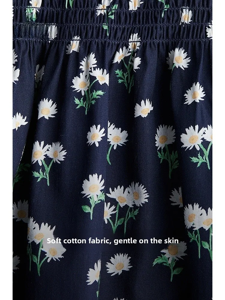 H&M Damska Sukienka w Kwiaty z Kwadratowym Dekoltem, Bufiastymi Rękawami, Plisowana, Jedwabna, Sensacja Designu, Kwiatowa Spódnica, Luźny Krój, Bawełna 100% ort...