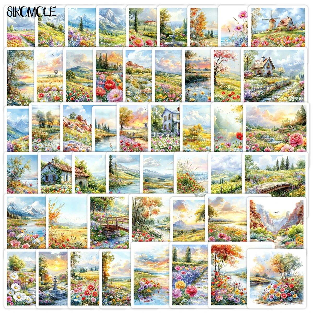 10/30/50PCS Cartoon Watercolor Flowers In Rural Areas Stickers Aesthetic DIY Decoration Toy Travel Luggage Graffiti Sticker Pack