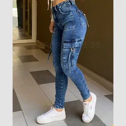 Women Clothing Skinny Jeans Casual Fashion Denim Pants Legging Pants High Waisted Trousers Y2k Streetwear Hip Lift Pocket Design