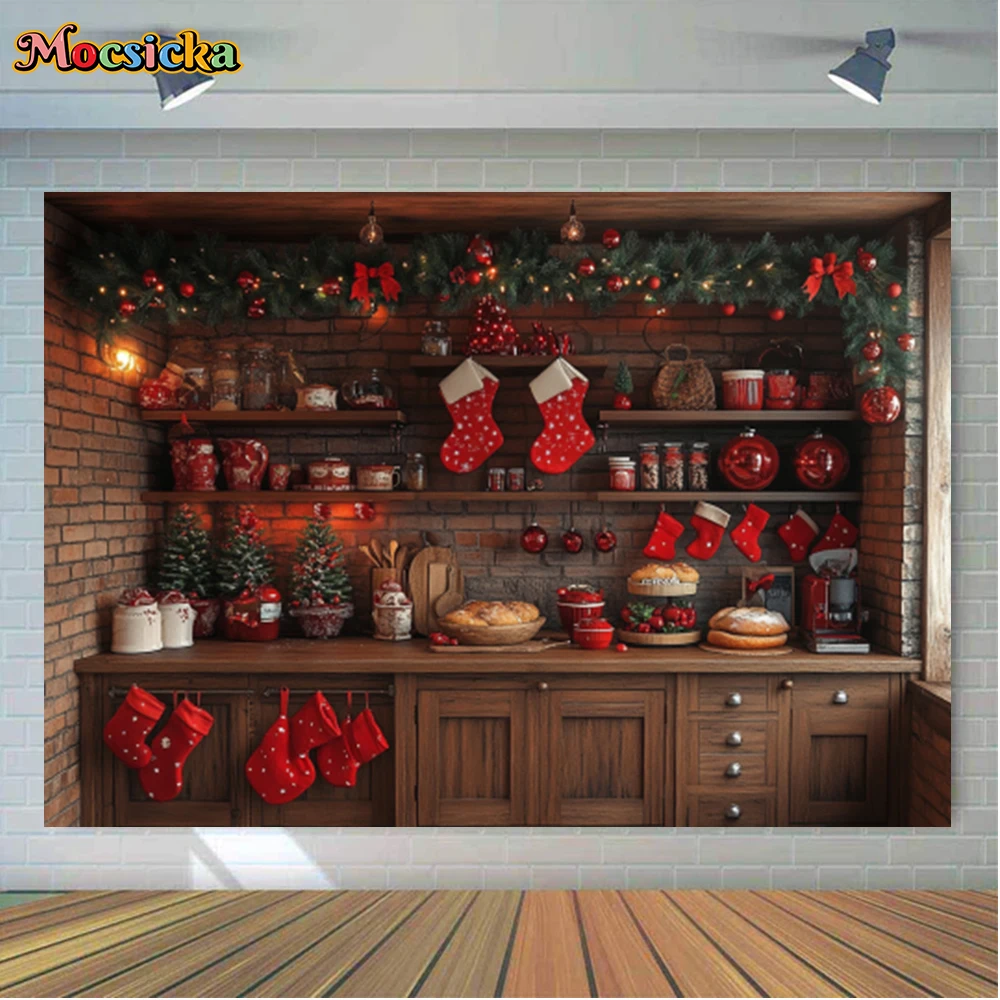 Mocsicka Winter Christmas Photography Backgrounds Christmas Kitchen Holiday Holiday Adult Family Photo Backdrops Studio Props