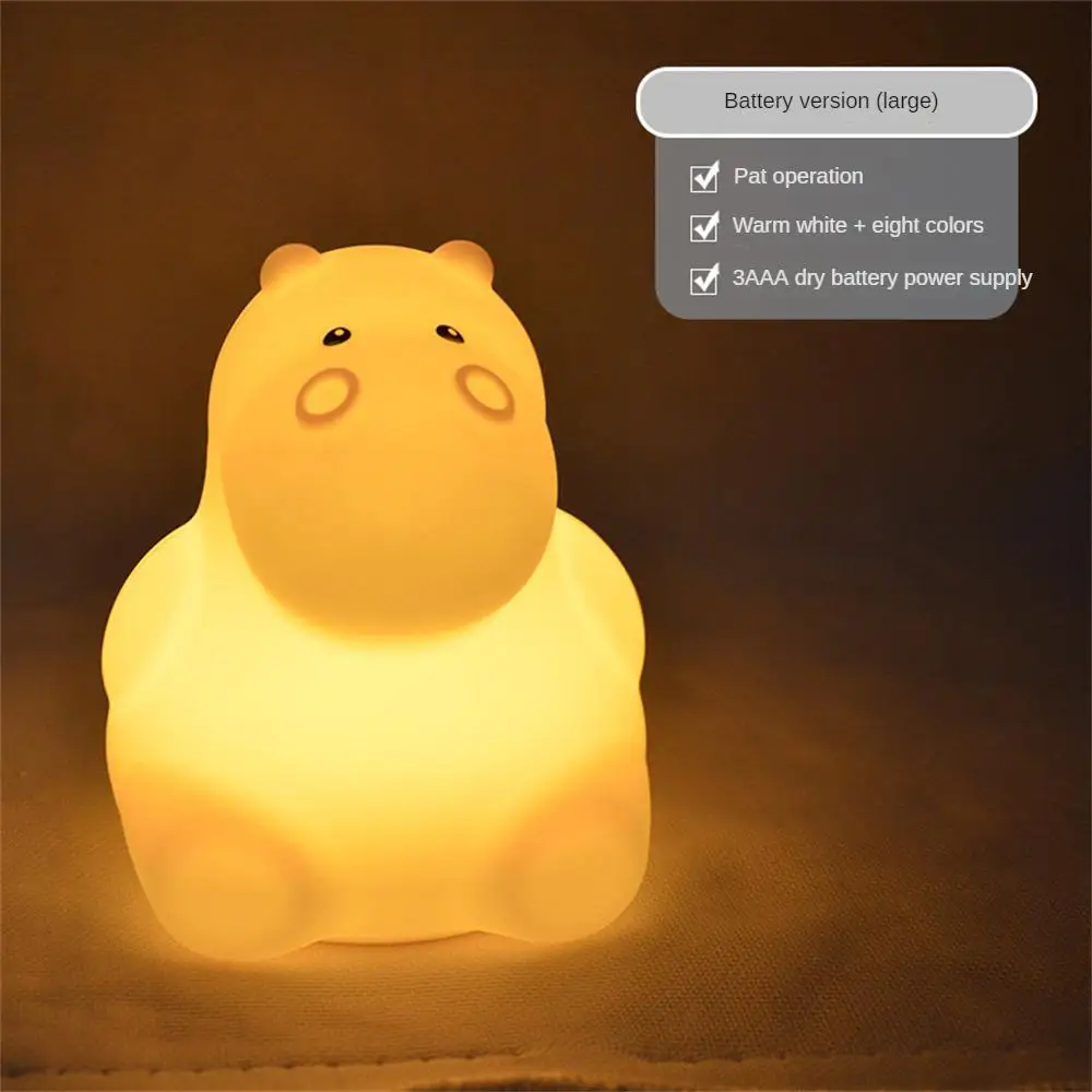 Imagem -05 - Mini Silicone Led Night Light para Crianças Lâmpada Animal Urso Hipopótamo Coruja Pinguim Coelho Cores Desenhos Animados Crianças Presente do Bebê