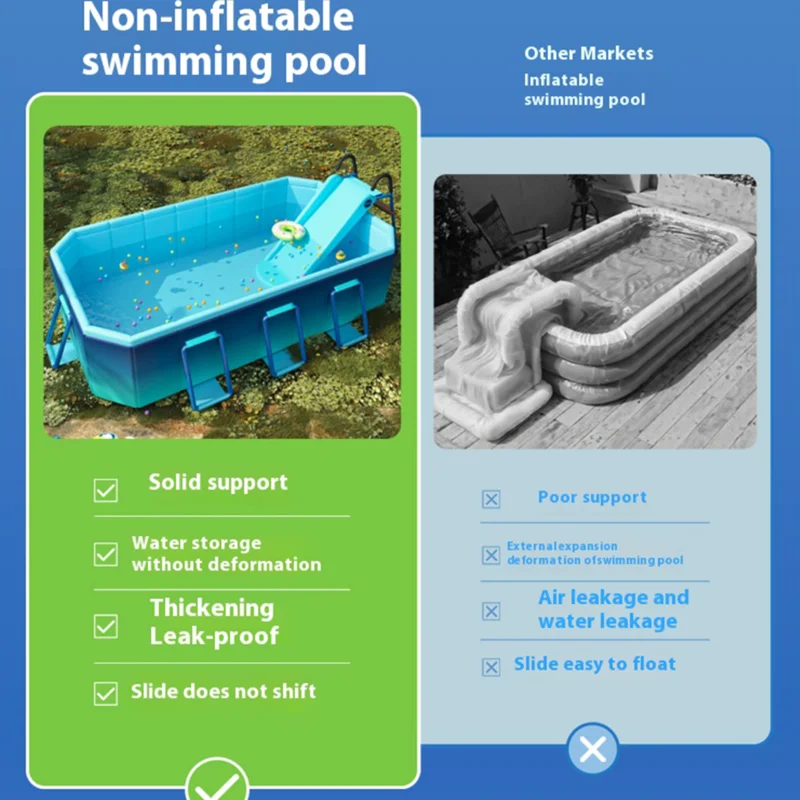 حمام سباحة قابل للطي من بولي كلوريد الفينيل ، غير قابل للنفخ ، سهل الإعداد ، سميك ، لعبة استحمام عائلية ، حمامات سباحة كبيرة ، خارجية ، عائلة بأكملها #5