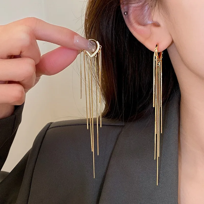 925 Silver Needle Korean Fashion Long Chain Tassel Earrings For Women Metal Earing Jewelry 2024 Trending Women's Drop Earrings