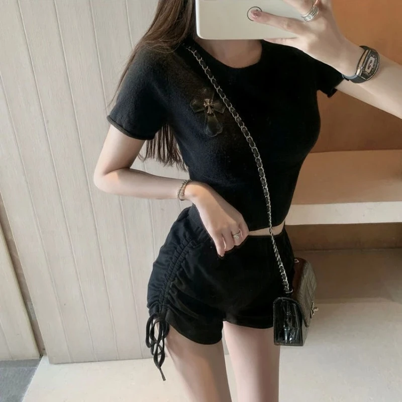 

Short Pants for Woman To Wear Elastic Waist Mini Women's Shorts Drawstring Sexy Korean Style White Normal XL Hot Fashion Clothes