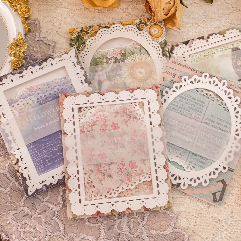 20Sheet Per Pack Lace Frame Hollow Material Base Paper Flowers Memo Paper Handbook Notes Decorative 153*111MM