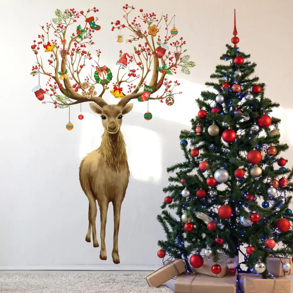 Christmas Window Decorative Sticker Waterproof Christmas Elk Wall Stickers Festive Xmas Party Decoration for Windows