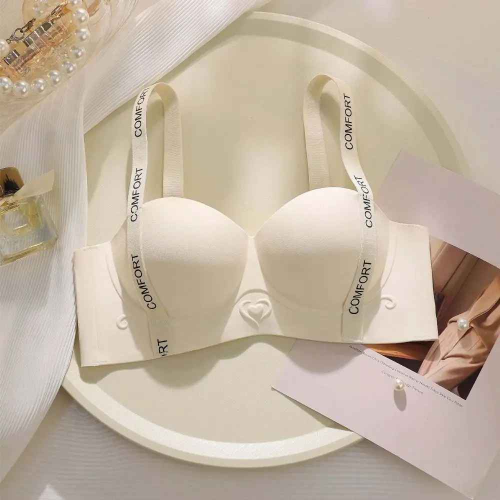 Soft Letter Wireless Deep V Bra Shockproof Close-fitting Push Up Underwear Lingerie Anti-sagging Seamless Bras Running