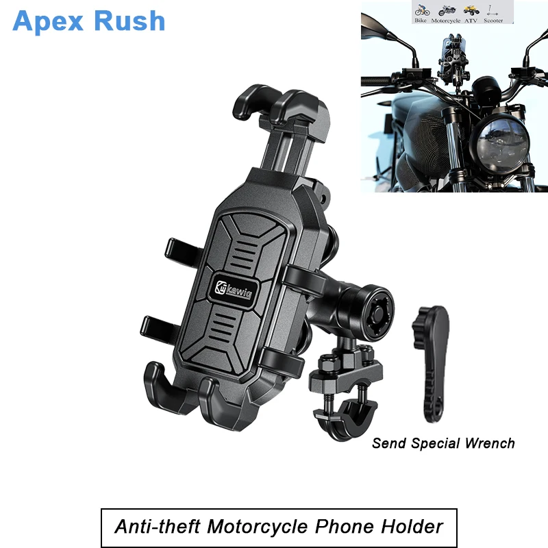 Apex Rush Motorcycle Phone Holder High Quality Vibration Dampener Anti-Shake Bike ATV Motorcycle Phone Stand 5.4-7.2 Inch Phones
