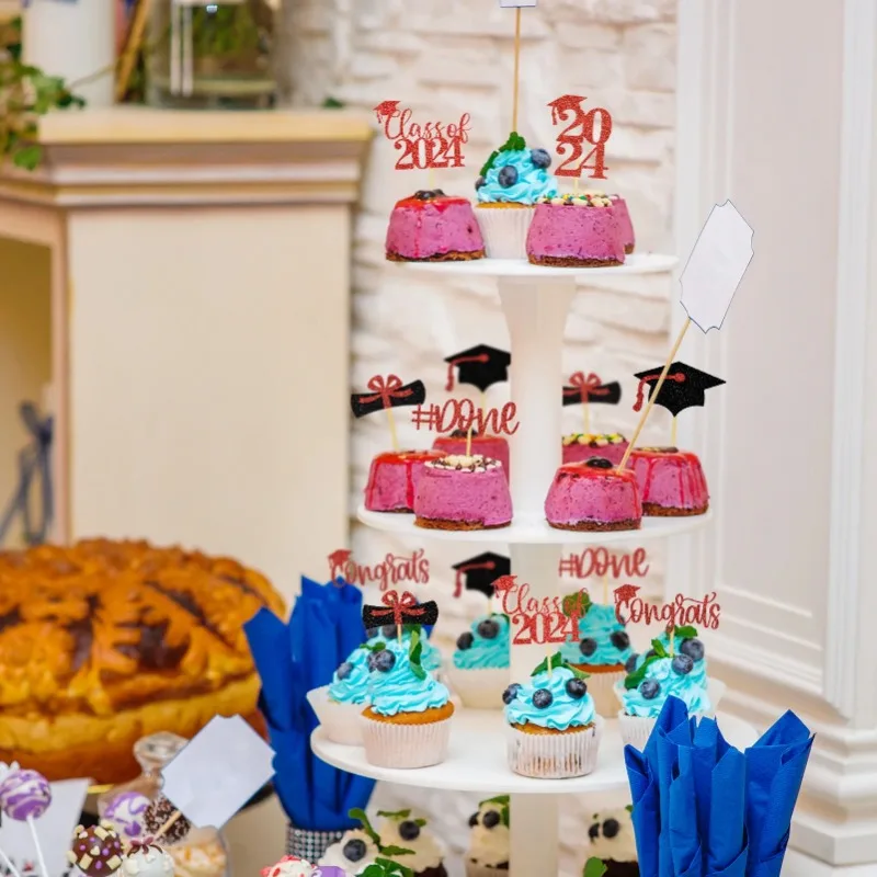 Accesorios para pastel de celebración de la temporada de graduación, 12 piezas, tapa de inserción, decoración para cupcakes, adornos para fiestas, 2024 tarjetas, púas de papel